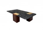 Three-Legged Coffee Table with Bordered Black Marble Top