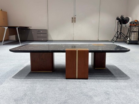 Three-Legged Coffee Table with Bordered Black Marble Top